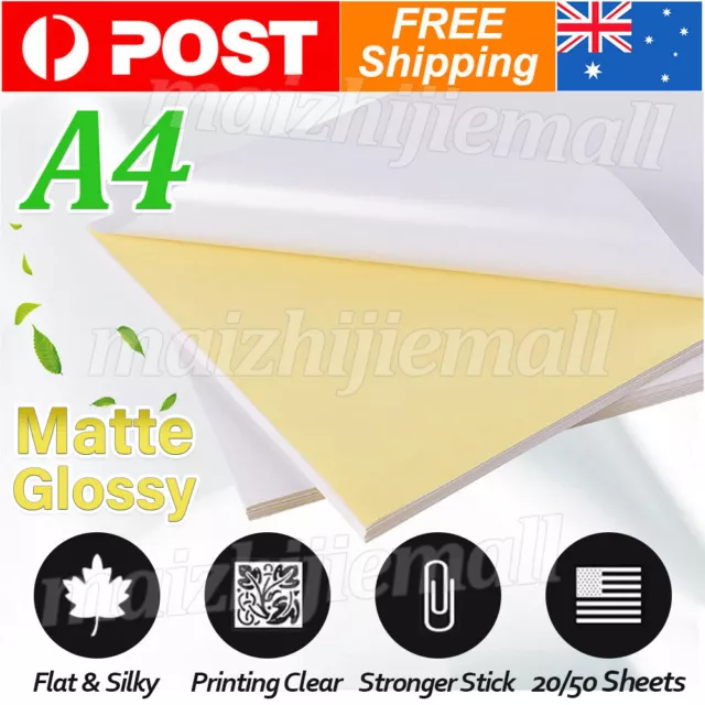 A4 White Self Adhesive Sticker Paper Sheet Matte Glossy Label Laser Inkjet Print