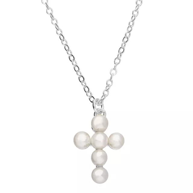 Sterling Silver Pearl Cross Pendant 925 hallmark 16 - 18" Adjustable Chain 2