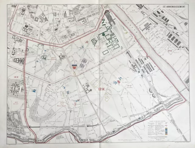 Paris Plan de Ville Plan 13. Arrondissement Lithographie Gravure 1868