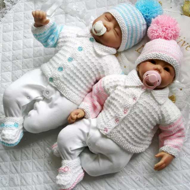 Baby Doll easy Knitting Pattern dk Cardigan Hat Shoes 0-3 Months Reborn Doll