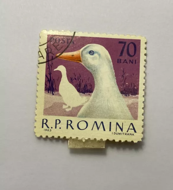 Rare - 1963 Romania Postal Stamp R.P. Romina 70 Bani Posta Mint Hinged Used. 2