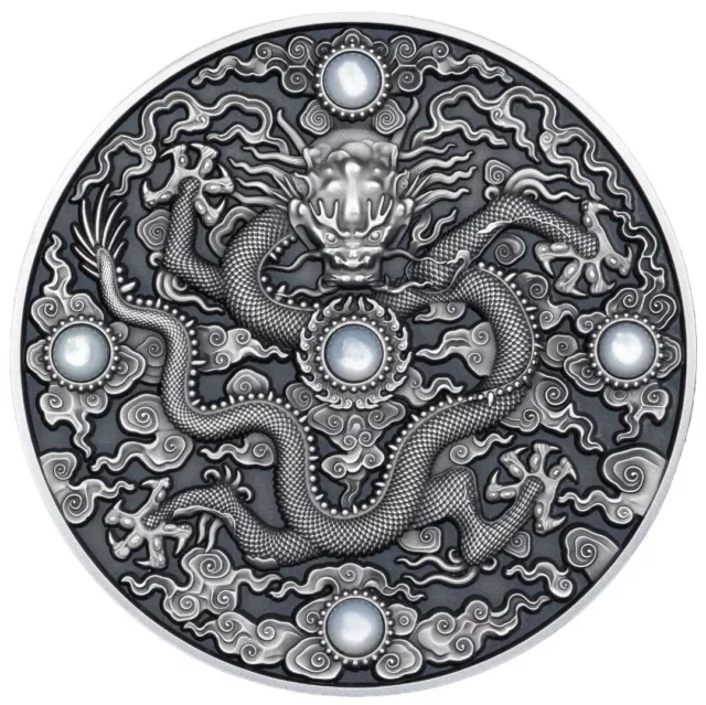 2023 $5 Niue Chinese Art DRAGON Antique Finish 2 Oz Silver Coin.