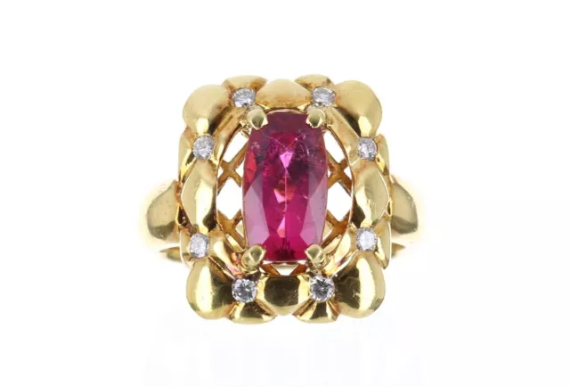 3.60 Carats High Quality Natural Rubellite and Diamond Cocktail Ring Gold 18K