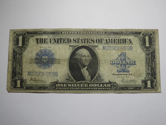 $1 1923 Silver Certificate Large Bank Note Bill Blue Seal One Dollar Very Good