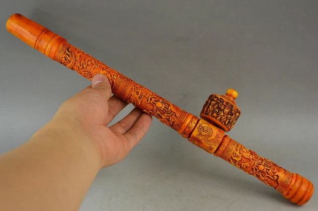 Old Decorated Handwork 0x B0ne Carving Auspicious Vivid Dragon Big Smoking T00l