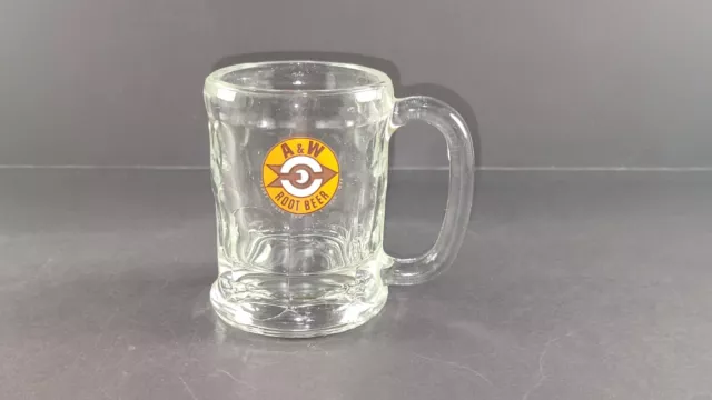 A&W ROOT BEER Vintage Glass Mug With Handle Mug Arrow Heavy Orange & Brown