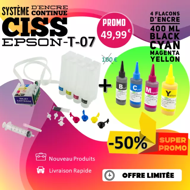 Système d'encre continue CISS EPSON Stylus T-07   + 4 Flacons d’encre Offerts