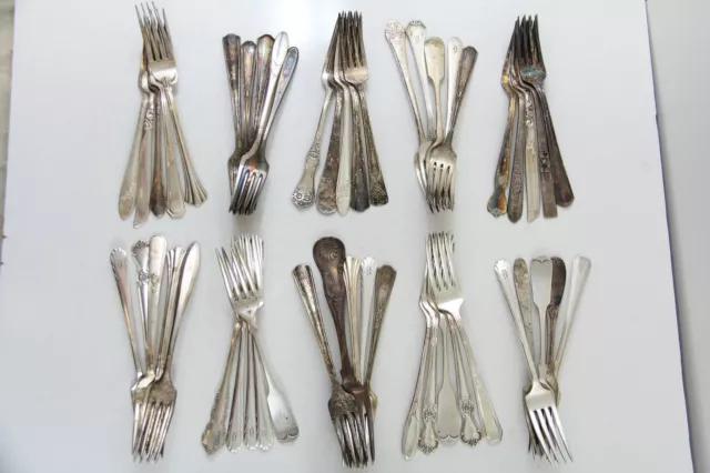 50x DINNER FORKS FLATWARE SILVERPLATE LOT VINTAGE CRAFT REUSE REPURPOSE