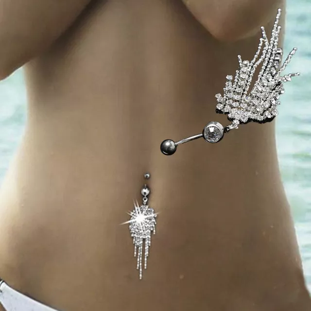 1PC Tassel Rhinestone Crystal Barbells Navel Belly Bar Button Body Piercing ZY