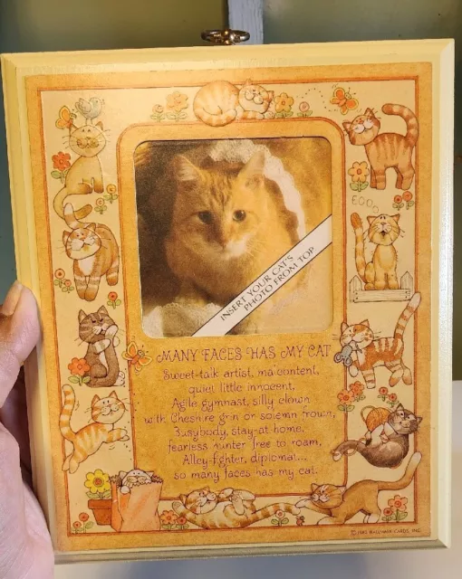 Vintage Cat Picture Wood Display Wall Plaque Kitty Poem Hallmark 1982