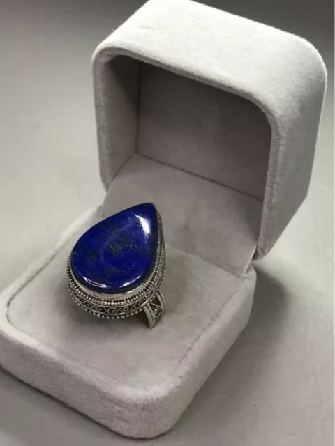 Fabulous Sterling Silver with Teardrop Lapis Lazuli ring Lovely Silver Filigree