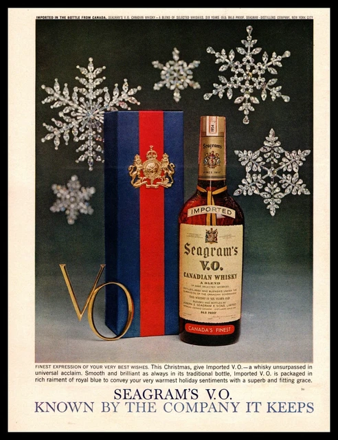 1960 Seagram's V.O. Canadian Whisky Christmas Gift Wrapped Box Vintage Print Ad
