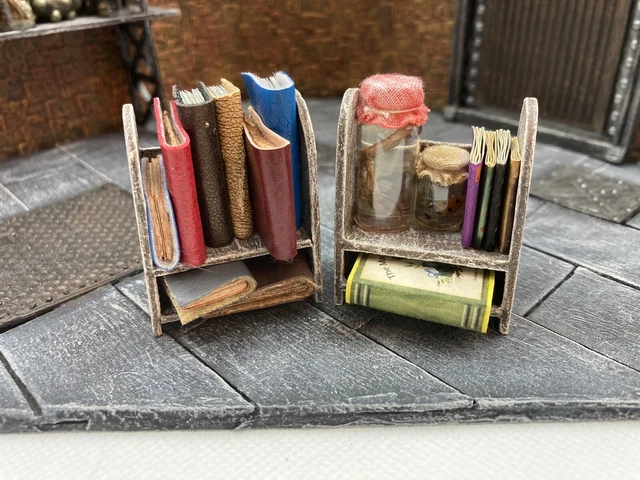 Two bookstands with books + specimen jars -Hamish McDuncle collection-12th scale