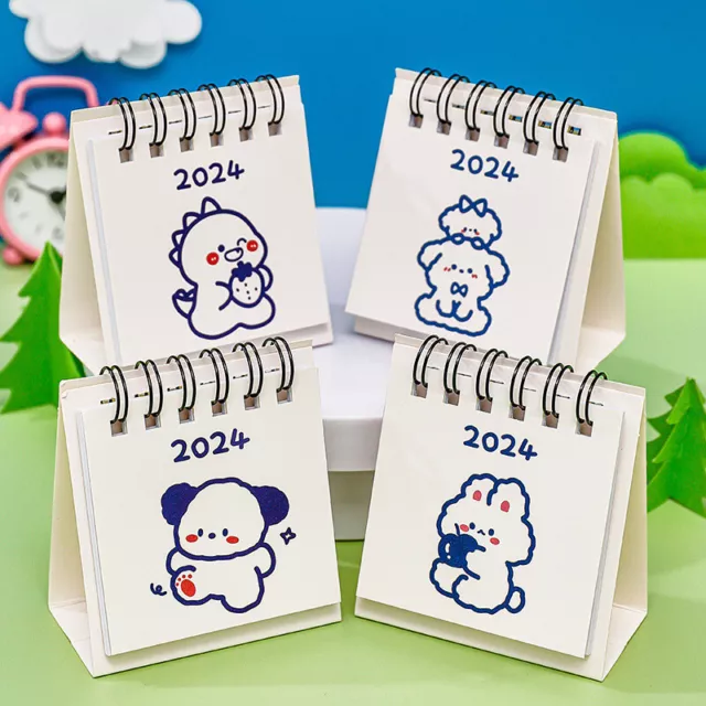 2024 Year Simple Ins Small Desk Calendar Student Desktop Cute Cartoon Dog Rab^:^