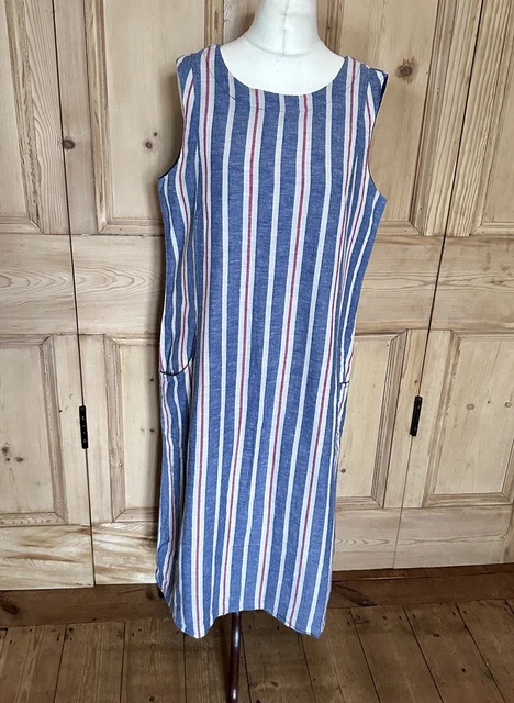 SEASALT CORNWALL DRESS Size 12 Linen White Pink Flowers Pockets