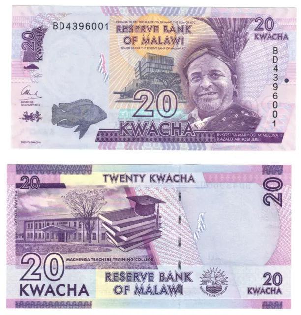 2016 Malawi P63c 20 Kwacha Banknote UNC