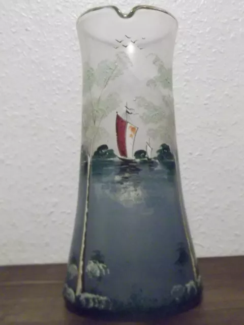 Decorative Old Painted Glass Jug With Demolition Water Jug Art Nouveau Antique #
