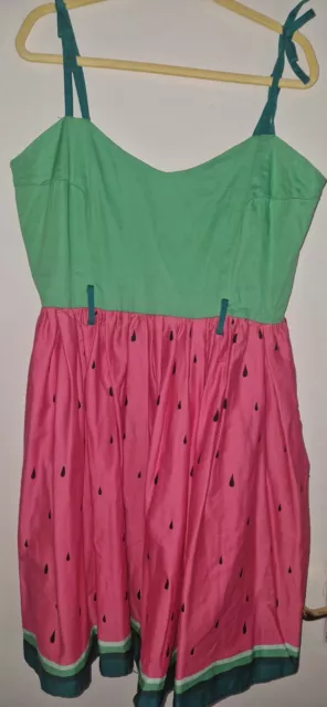 Collectif Jade Watermelon Swing Dress Size 18 -2xl Pockets VGC Midi Swing Quirky