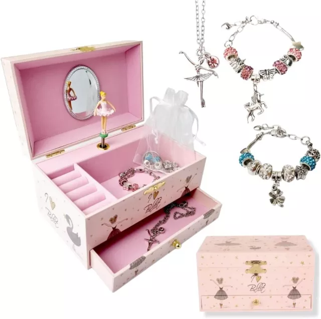 LIV&LOVE Music Jewelry Box with Necklace Pendant and Charm Bracelet Set|Jewll...