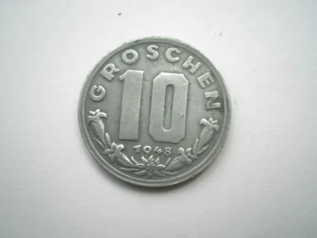 Early 10 Groschen Coin From Austria-Dated 1948-Nice