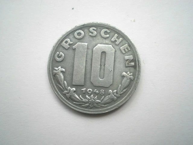Early 10 Groschen Coin From Austria-Dated 1948-Nice