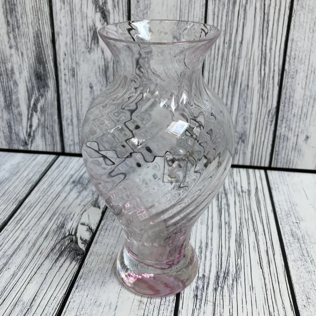 Caithness Scottish Crystal Glass Vase with Pink Swirl Pattern - 20cm Tall