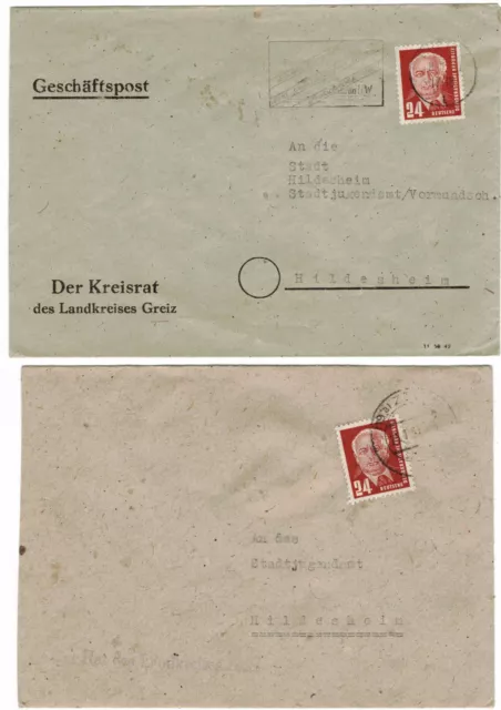 DDR zwei Briefe Geschäftspost aus 1951 ? Greiz und Zeitz je nach Hildesheim