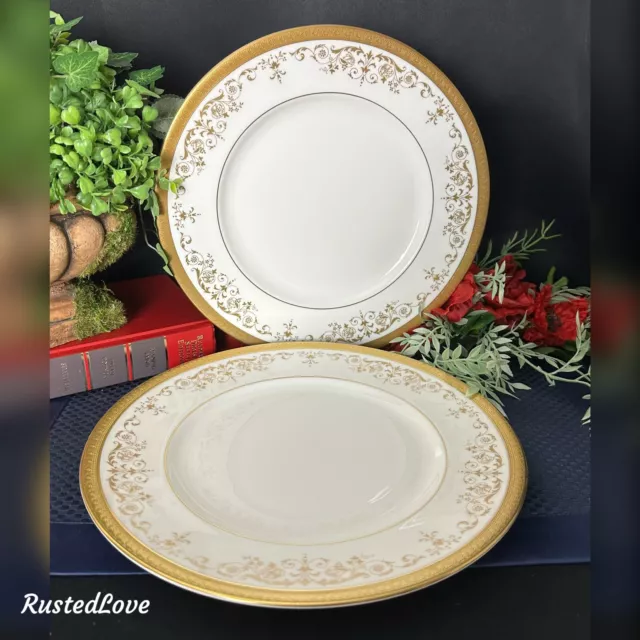 Royal Doulton Belmont Dinner Plates Gold Encrusted Vintage Bone China Dishes - 2