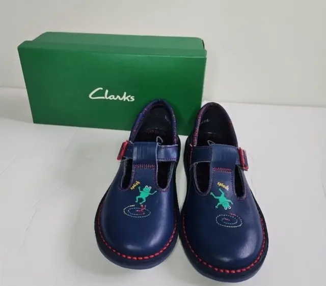 Vintage Clarks Children's Blue Leather Buckle Shoes Size 10 1/2 F Navy Mr Toad