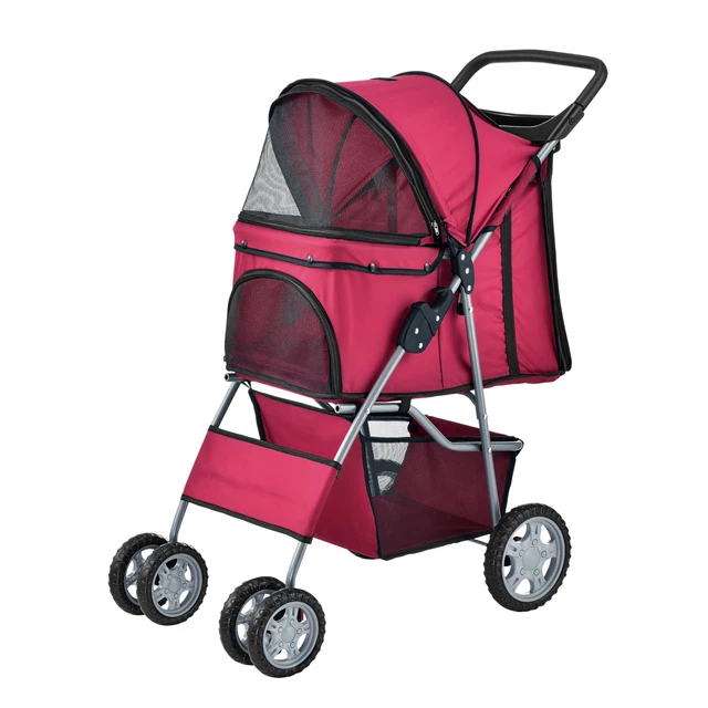 [pro.tec] Poussette pour Chien Protège-Pluie Sac à Courses Rouge 73 x 46 x 100cm