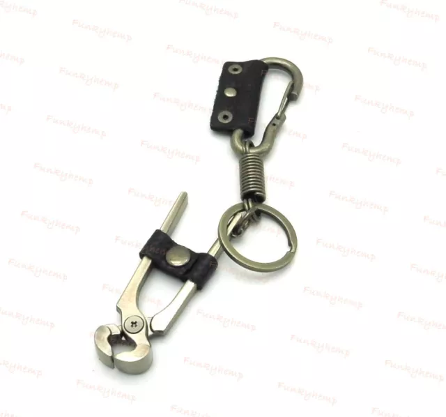 New Rock Punk Style Leather Gun Metal Clamp Charm Key Fob  Keychain