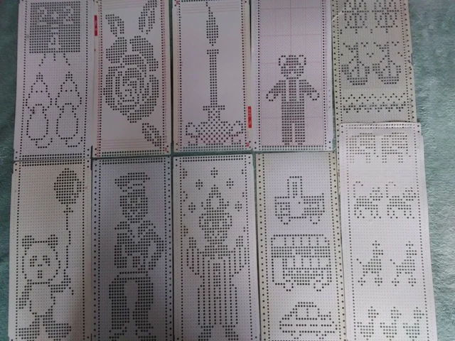 x 10 TARJETAS PERFORADORAS DE MÁQUINA DE TEJER KNITMASTER con motivo