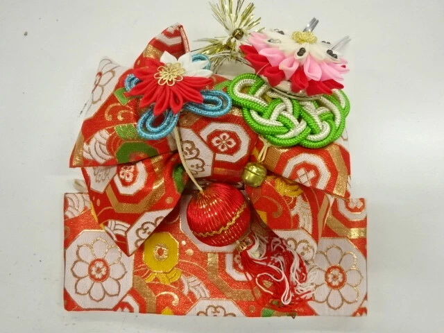 37894# Japanese Kimono / Ribbon Tsukuri Obi For Girls / Woven Flower