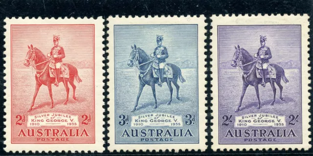 Australia 1935 KGV Silver Jubilee set complete MLH. SG 156-158. Sc 152-154.