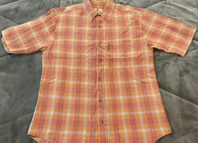 Woolrich Orange Plaid Shirt Mens Medium Short Sleeve Cotton Button Front