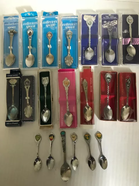 Lot of 20 Vintage Mixed Souvenir Spoons Collectors Travel States Cities