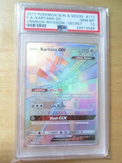 Pokemon PSA 10 KARTANA GX Full Art FA rainbow hyper RR Crimson Invasion SM 117