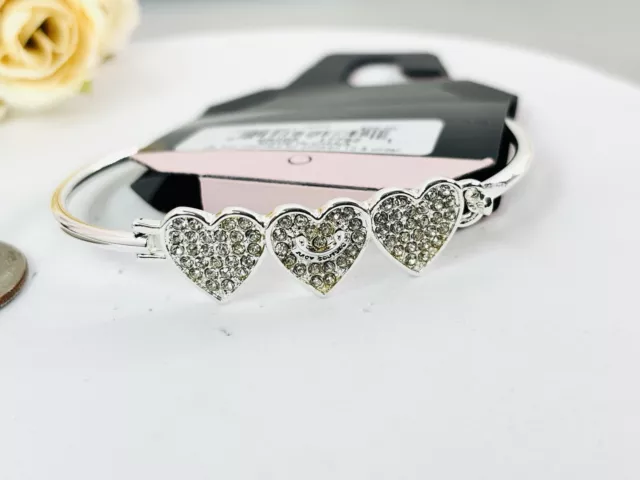 Juicy Couture Silver Tone Crystals Pave Heart Logo Bangle Bracelet