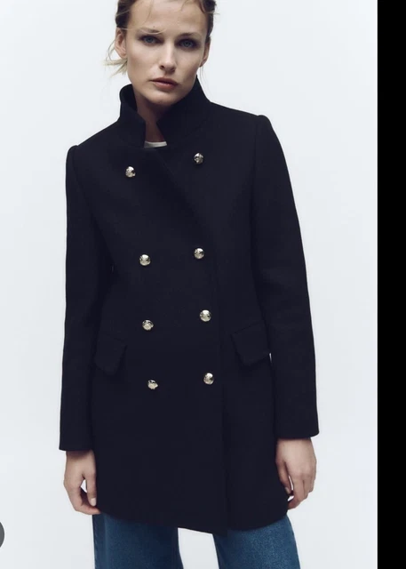 ZARA WOMEN S DOUBLE Breasted Wool Blend Coat Navy Colour Size XS 50.00 PicClick UK