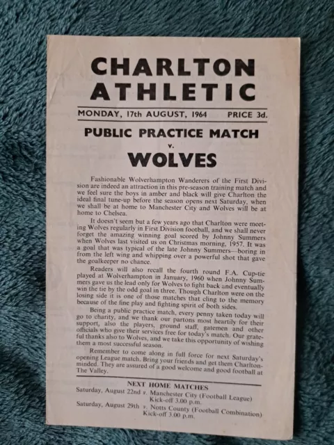 Charlton Athletic V Wolves 1964 Public Practice Match