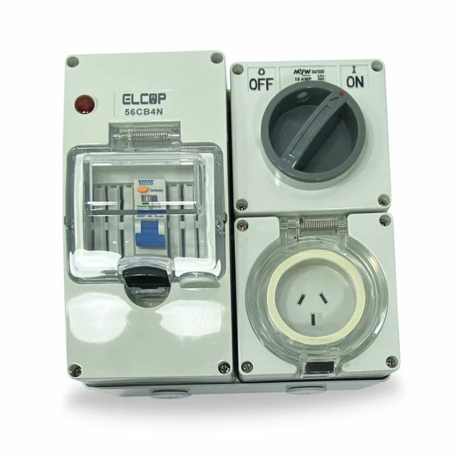 3 Pin Rcd 10AMP 4 POLE 3 Pin RCD Protected Switch Socket Outlet Safety IP66 ...