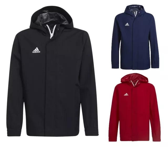 Adidas Ragazzi Giacca Pioggia Impermeabile Cappotto Top Felpa con Vento Tappo Vento Nero Junior