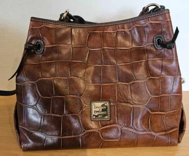 DOONEY & BOURKE Brown Genuine Leather Croc Embossed Tote/Shoulder Bag