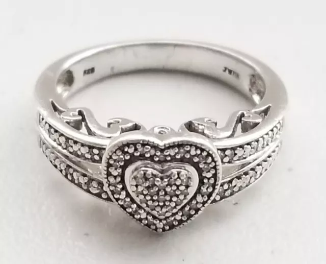 Rare Jane Seymour JWBR Full Heart Diamond Sterling Silver Ring 7.5