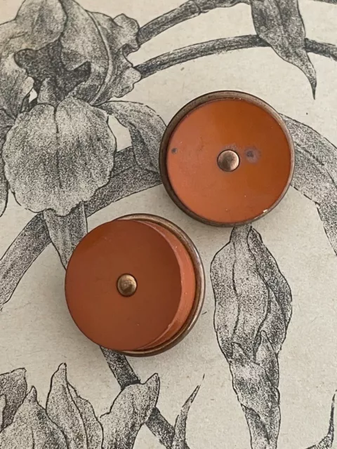 2 boutons anciens Orange et métal doré Haute Couture Mode  - Collection