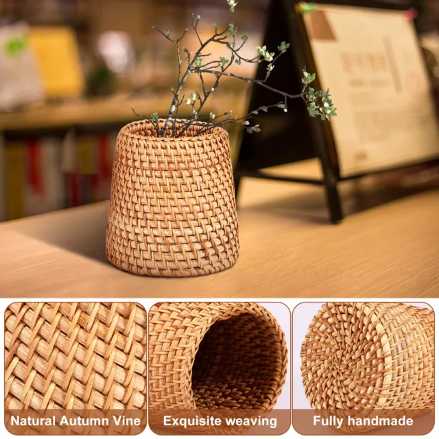 10cm Rattan Pencil Holder Wicker Pen Organizer Handmade Rattan Pencil Cup WaTQu 2