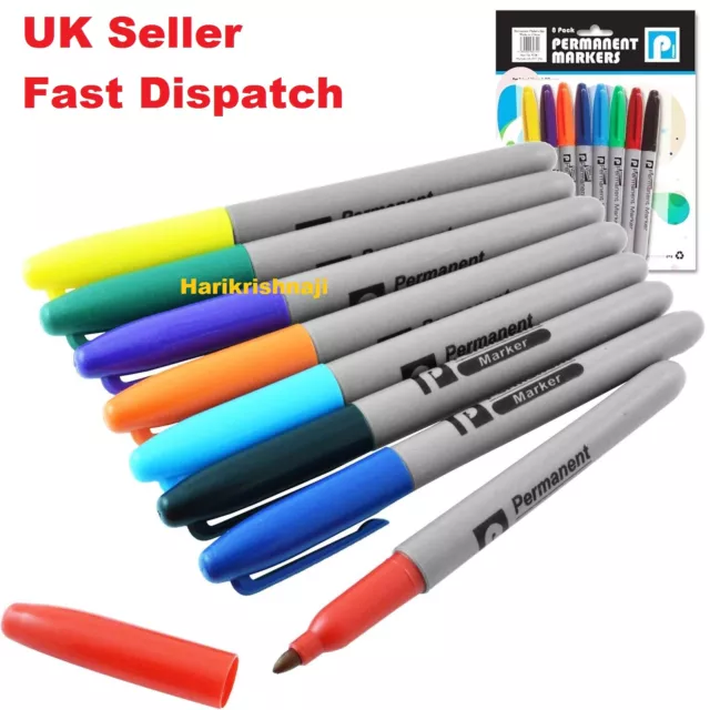 6 x BRANDED PERMANENT MARKER PENS BLACK COLOURS FINE POINT TIP cheapest on