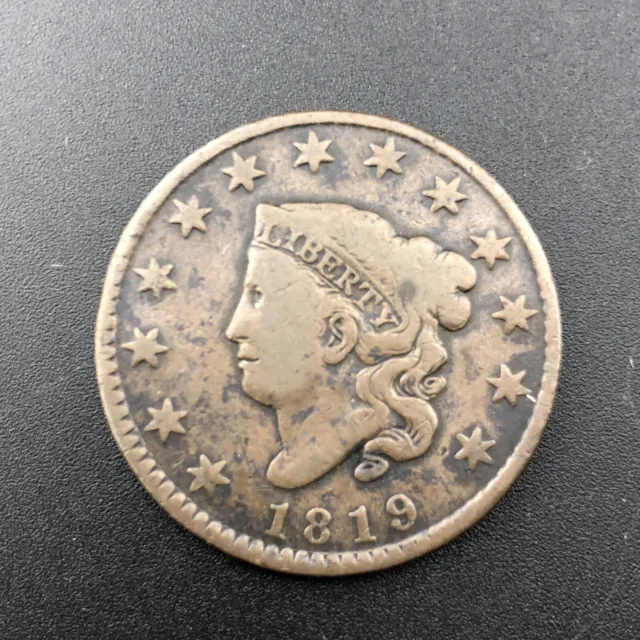 1819 Small Date Coronet Head Large Cent U.s Coin
