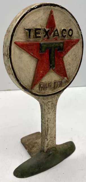 Vintage Cast Iron Texaco Sign Doorstop Shelf Mantle Book End Rustic Man Cave Art