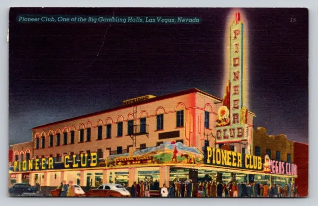 Linen Night View Neon Signs Pioneer Club Gambling Hall Las Vegas Nevada P656